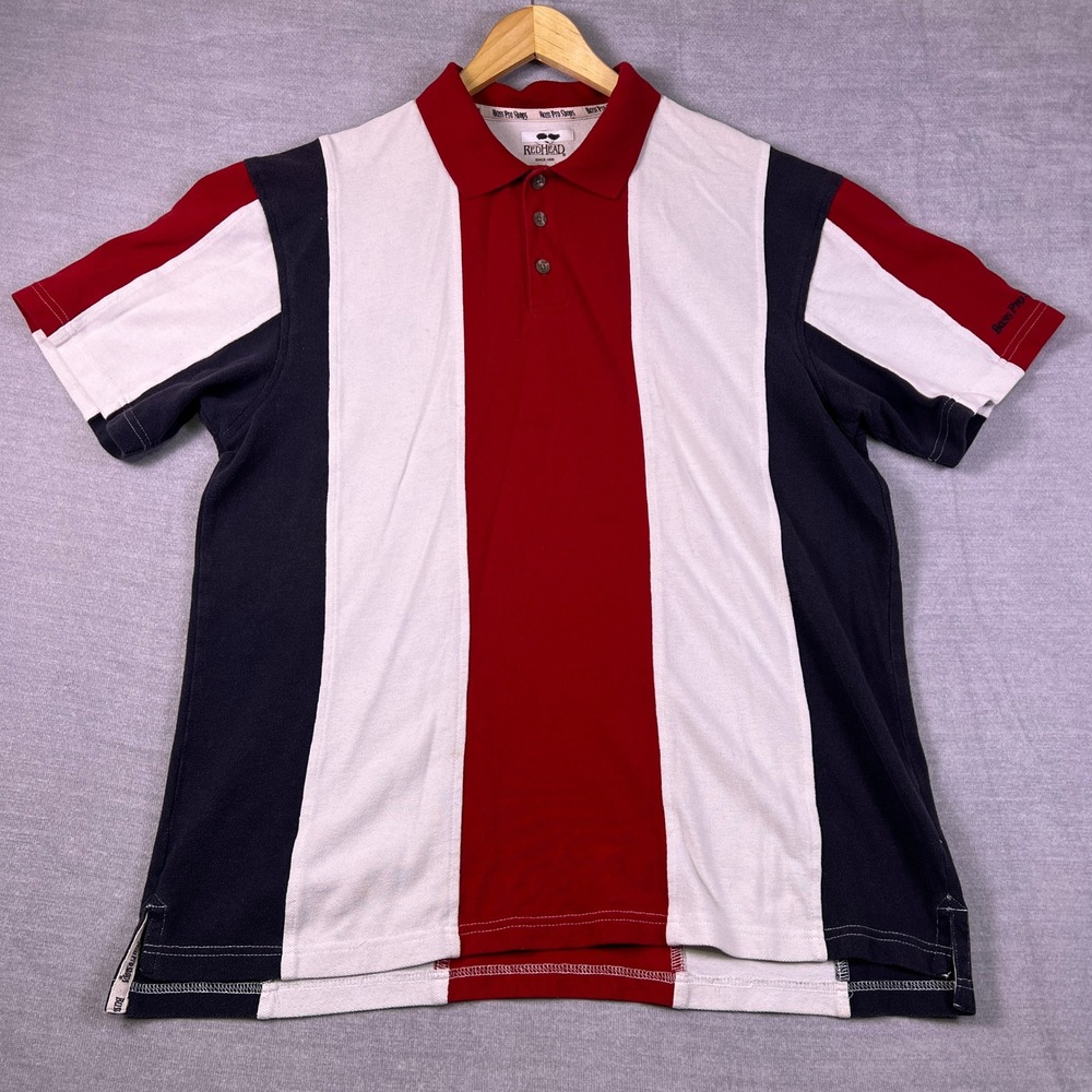RedHead Bass Pro Shops Colorblock Short Sleeve Polo Shirt Mens Large Red‎ White